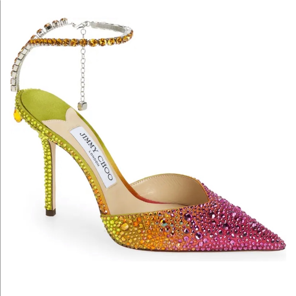 Saeda Crystal Ankle Strap Amber Pump size 37